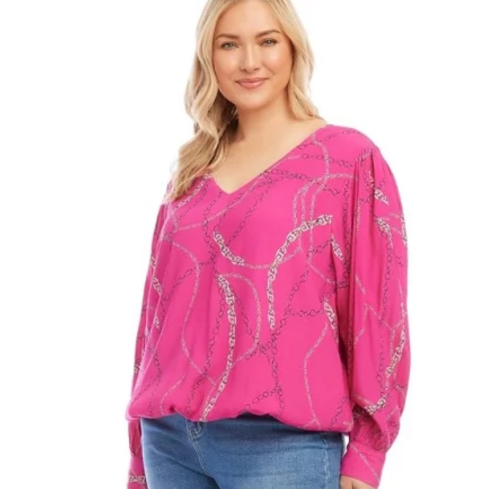 🆕 🇮🇹 Karen Kane "Haute Pink" Blouse in Size 2X (NWT) - Picture 3 of 11